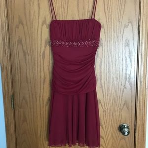 Beaded Spaghetti Strap Midi Formal Cocktail Dress